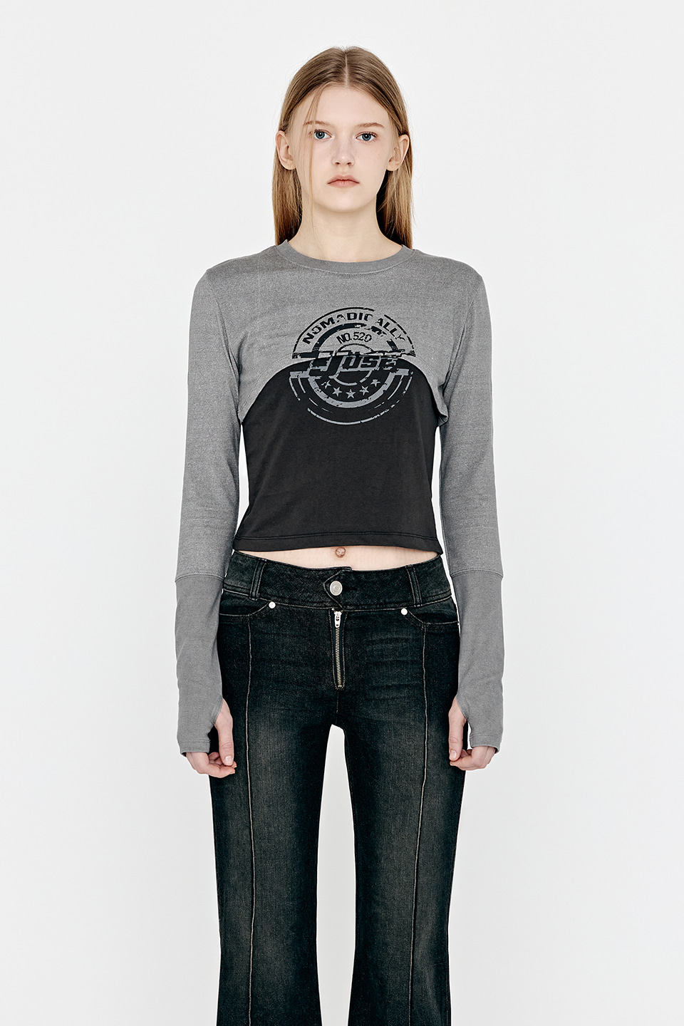 PIGMENT DOUBLE GRAPHIC WARMER T-SHIRT - GRAY